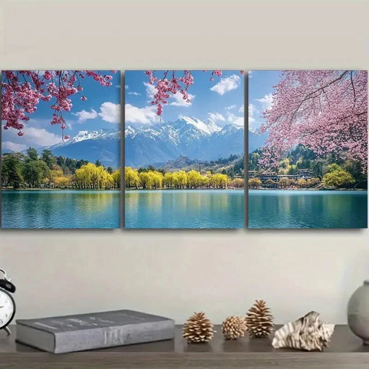 3pcs Lijiang, Yunnan Art Painting Metal Print Ready to Hang Art
