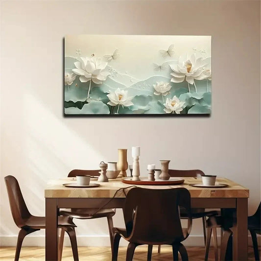 White for Lotus Flowers Wall Art canvas office home room framed 120x60cm
