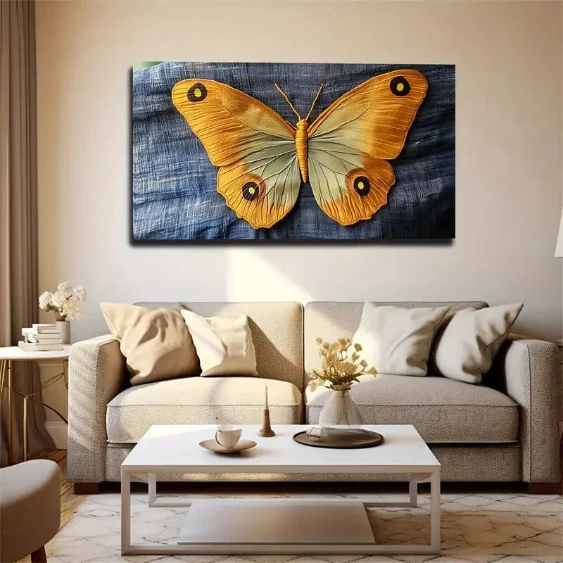 Vibrant Yellow and Blue Design Wall Art Canvas Office Home Room Framed 120x60cm
