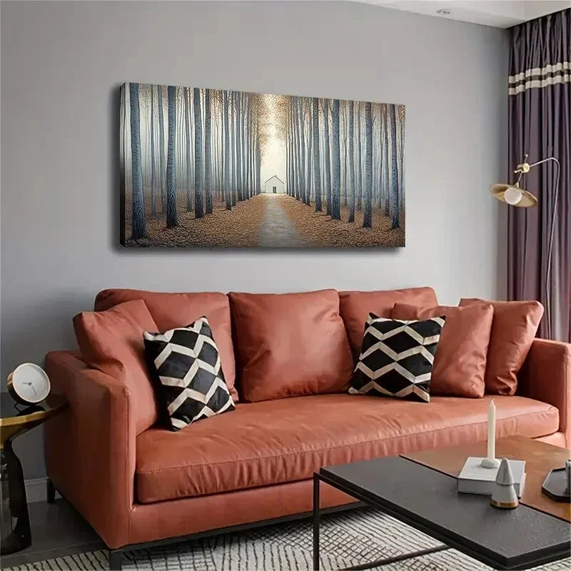 Serene Tree Path Leading Small Wall Art Canvas Office Home Room Framed 120x60cm