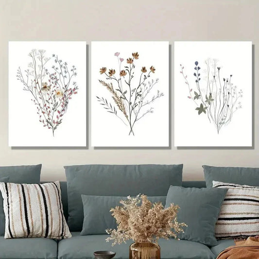 3pcs Vibrant Wildflower Designs Metal Print Ready to Hang Art