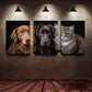 3pcs Two Dogs and One Cat Brown Black Gray Metal Print Ready to Hang Art