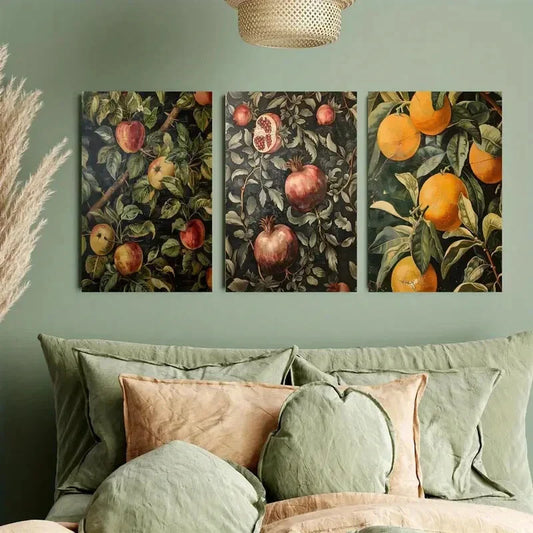 3pcs Citrus Grove Orchard Apple Ripe Pomegranate Metal Print Ready to Hang Art