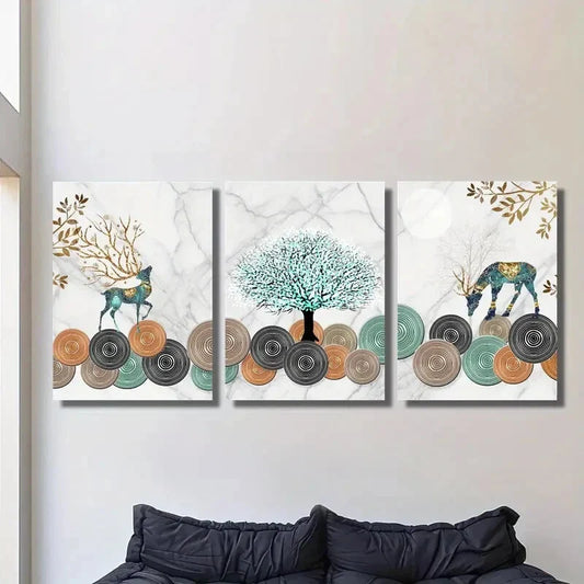 3pcs elk, wealth deer and lucky tree, ginkgo leaf Metal Print Ready to Hang Art