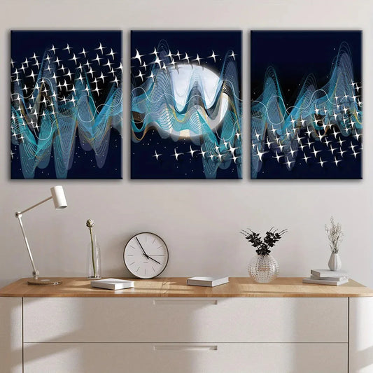 3pcs Starry Moon Abstract Modern Metal Print Ready to Hang Art