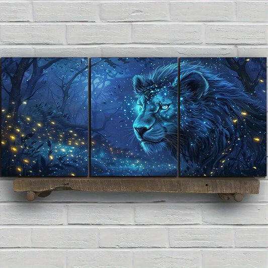 3pcs Lion Forest Guardian Stunning Golden Eyes Metal Print Ready to Hang Art