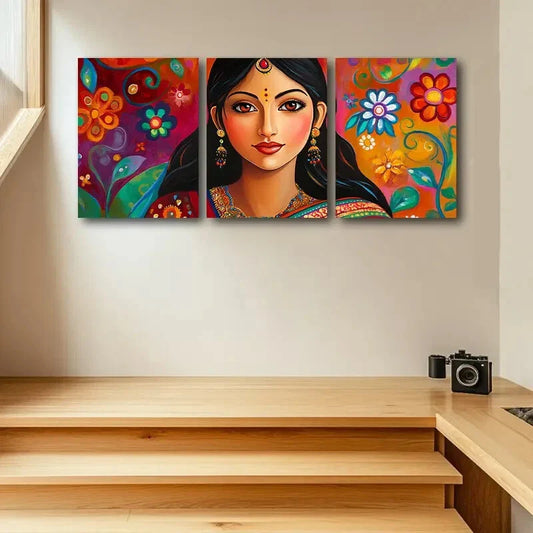 3pcs Beautiful Indian Woman Metal Print Ready to Hang Art