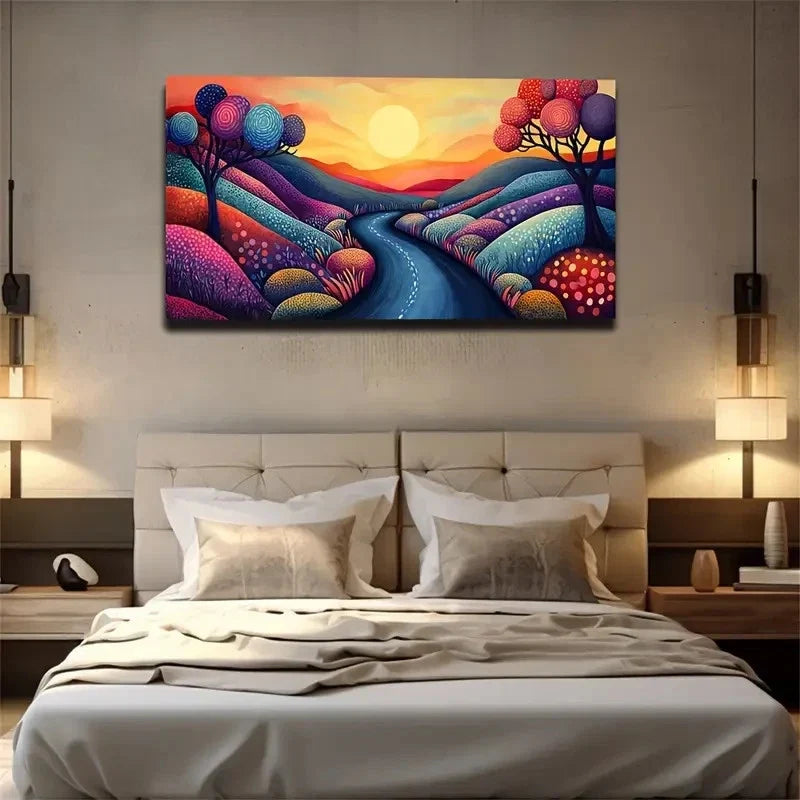 Vibrant Landscape With Circular Wall Art Canvas Office Home Room Framed 120x60cm