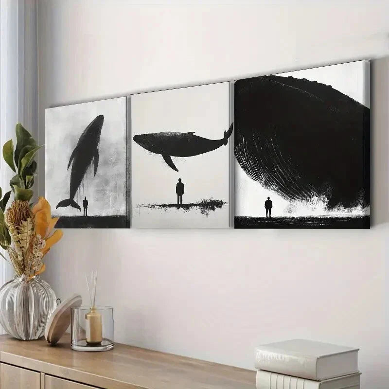 3pcs A giant whale. (7) Wall Art Set Canvas Framed 40x60cm - High Quality Print 100% Australian Made Wall Canvas Ready to Hang