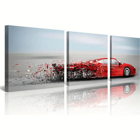 3pcs  Red Sports Car Modern Motion Blur Wall Art Set Canvas Framed 40x60cm - High Quality Print 100% Australian Made Wall Canvas Ready to Hang