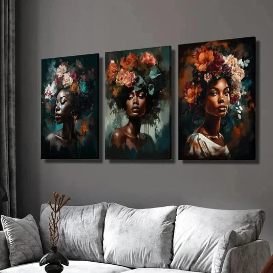 3pcs Painting of Women with Flower Crown Wall Art Set Canvas Framed 40x60cm - High Quality Print 100% Australian Made Wall Canvas Ready to Hang