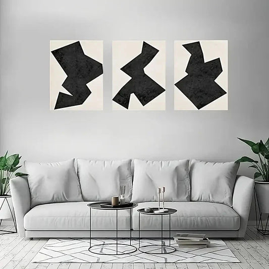 3pcs Modern Abstract Black Polygons, Metal Print Ready to Hang Art