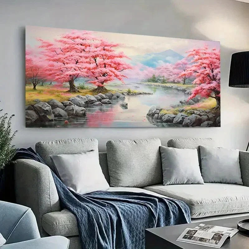 River Elegant Pink Treeswall canvas office home room framed 120x60cm