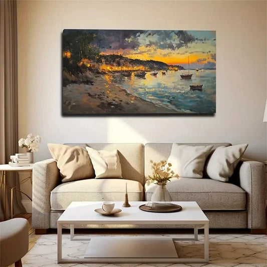 Serene Beach Sunset Fishing Wall Art Canvas Office Home Room Framed 80x45cm