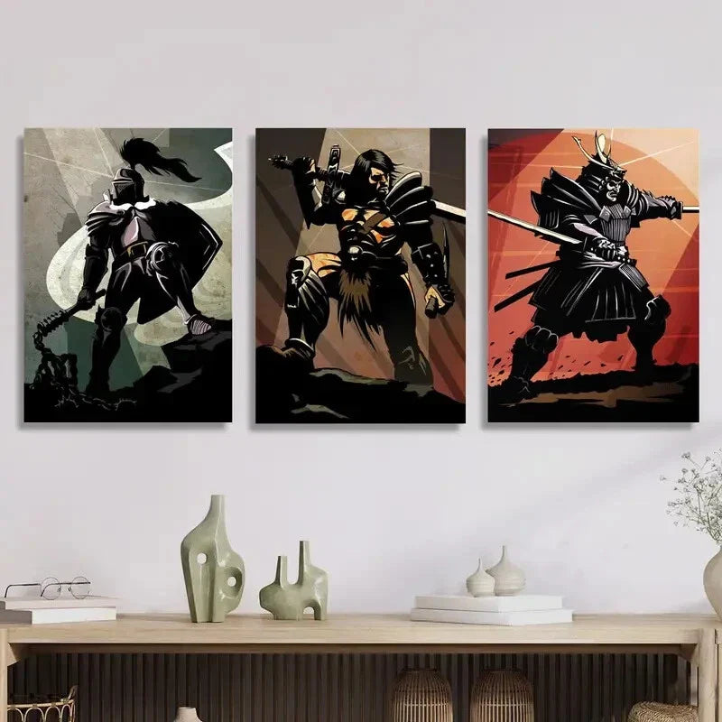 3pcs Samurai & Knight Barbarossa,  Metal Print Ready to Hang Art