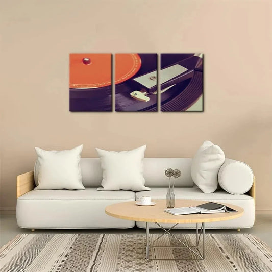 3pcs Old Record Player Retro Musical Instrument Metal Print Ready to Hang Art