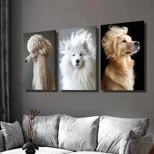 3pcs Elegant Pet Dog Animal Portrait Wall Art Set Canvas Framed 40x60cm - High Quality Print 100% Australian Made Wall Canvas Ready to Hang