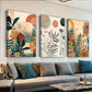 3pcs Bohemian Sun Leaves and Flowers Wall Art Set Canvas Framed 40x60cm - High Quality Print 100% Australian Made Wall Canvas Ready to Hang