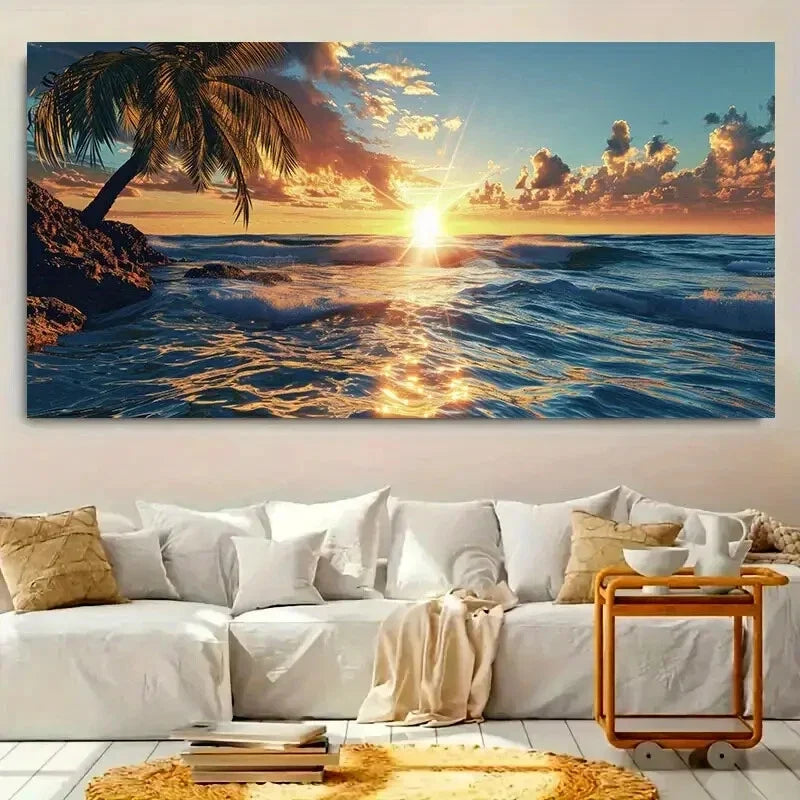 Sunshine Sea View wall canvas office home room framed 120x60cm