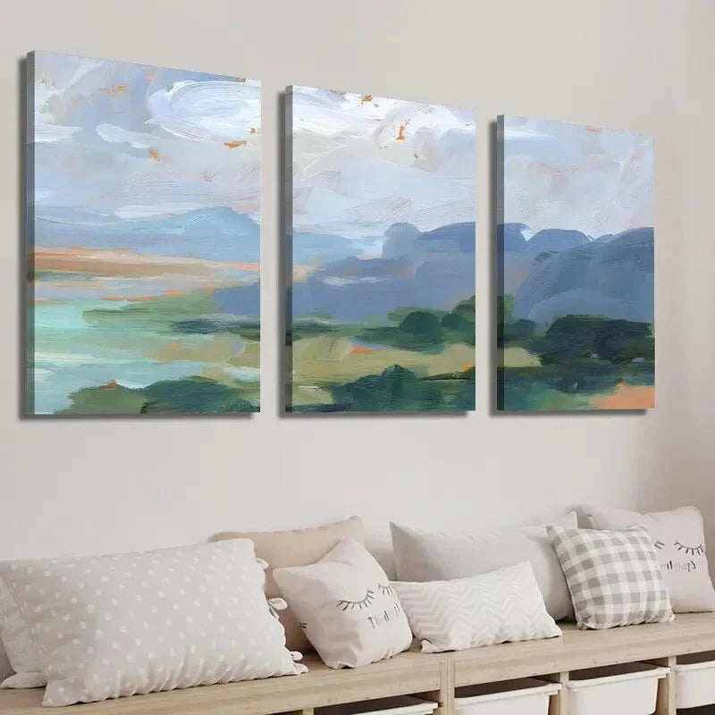 3pcs Abstract Ocean Mountain Landscape Wall Art Set Canvas Framed 40x60cm - High Quality Print 100% Australian Made Wall Canvas Ready to Hang
