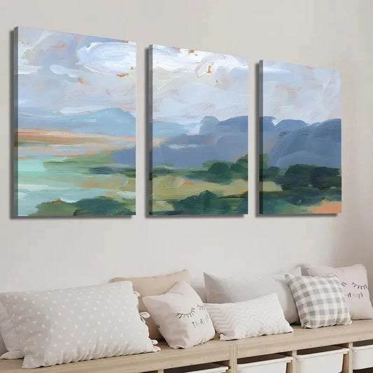 3pcs Abstract Ocean Mountain Landscape Wall Art Set Canvas Framed 40x60cm - High Quality Print 100% Australian Made Wall Canvas Ready to Hang
