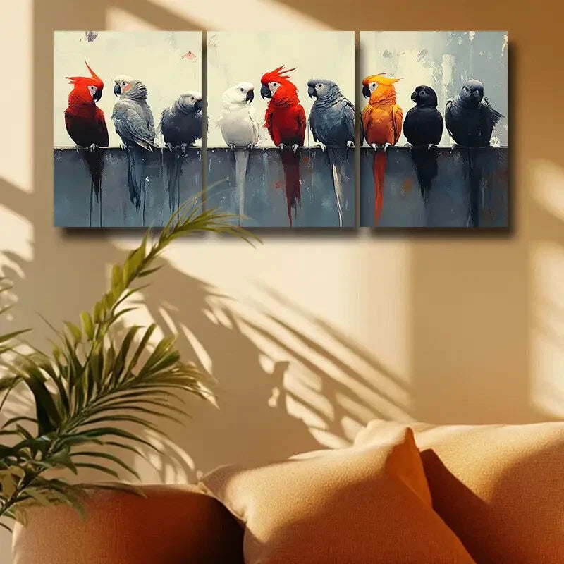 3pcs Vibrant Seven Parrots Design Metal Print Ready to Hang Art