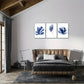 3pcs Vibrant Blue Watercolor Leaf Designs Metal Print Ready to Hang Art