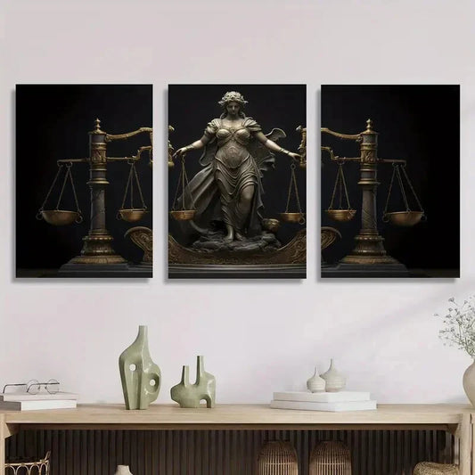 3pcs Goddess holding scales symbolizing law Metal Print Ready to Hang Art