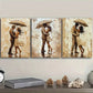 3pcs A couple is strolling in the rain Metal Print Ready to Hang Art