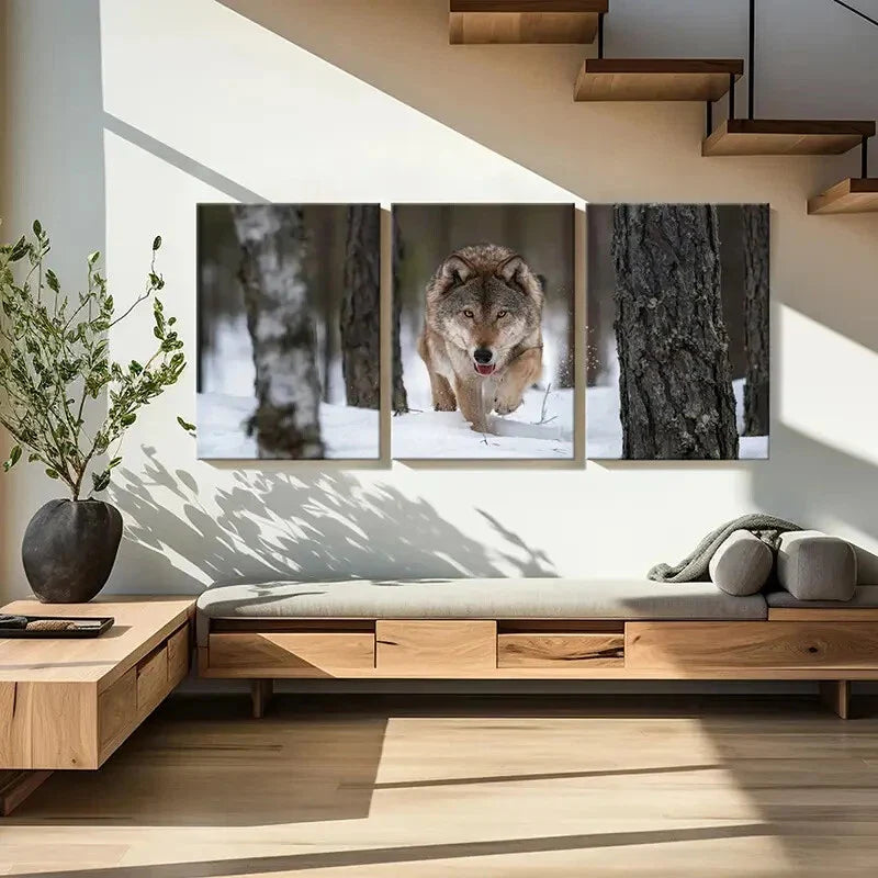 3pcs Wolf Snowy Forest Scene Metal Print Ready to Hang Art