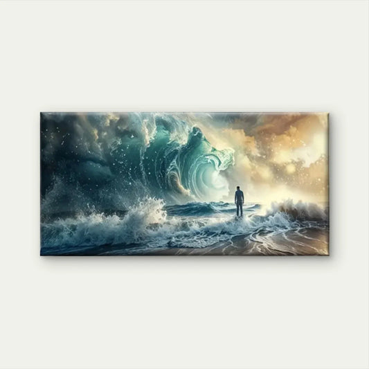 Beach Waves Ocean Scene Wall Art Canvas Office Home Room Framed 80x45cm
