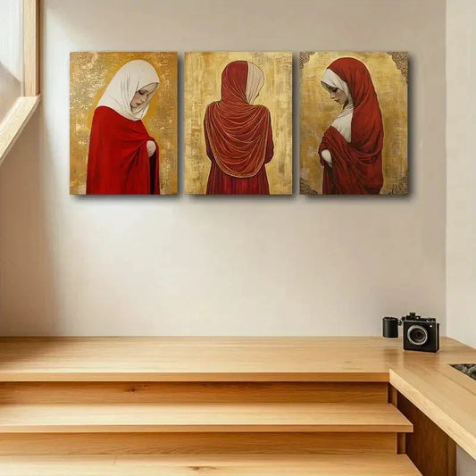 3pcs Woman who covered her Face Metal Print Ready to Hang Art