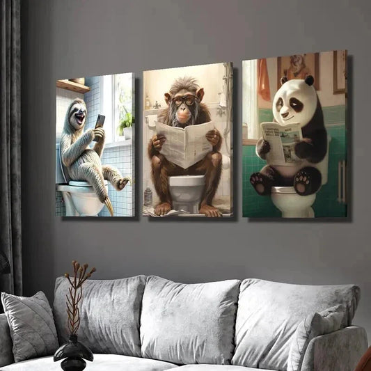 3pcs Sloths Monkeys And Giant Pandas Wall Art Set Canvas Framed 40x60cm - High Quality Print 100% Australian Made Wall Canvas Ready to Hang