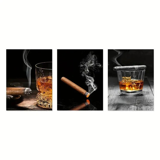 3pcs  Vintage Art, Retro Poster Bar  Metal Print Ready to Hang Art