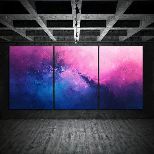 3pcs Pink and Blue Gradient Abstract Metal Print Ready to Hang Art