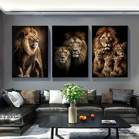3pcs Modern Lion Family Metal Print Ready to Hang Art