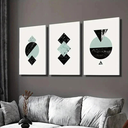 3pcs Black and Blue Nordic Geometric Design Wall Art Set Canvas Framed 40x60cm - High Quality Print 100% Australian Made Wall Canvas Ready to Hang