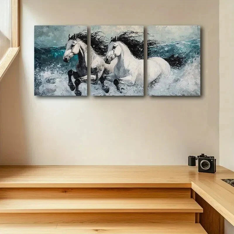 3pcs Majestic Galloping Horses Metal Print Ready to Hang Art