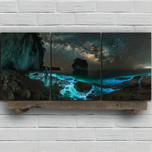 3pcs Sea Blue Water Black Stones Metal Print Ready to Hang Art