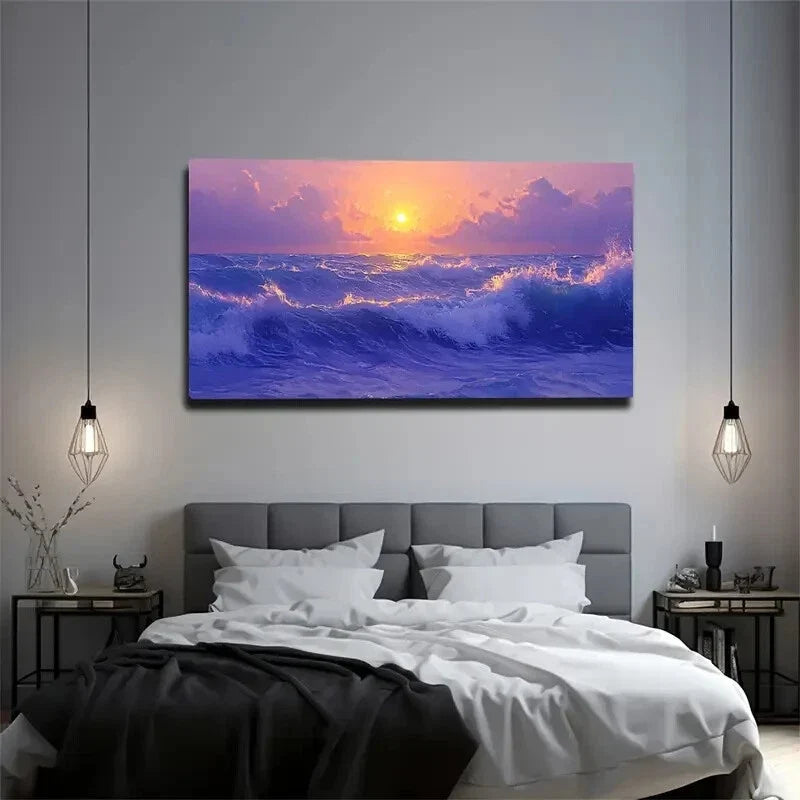 Warm Glow & Calming Waves Décor Wall Art Canvas Office Home Room Framed 120x60cm