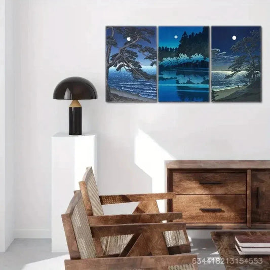 3pcs Night Landscape Plants Decoration Poster Metal Print Ready to Hang Art