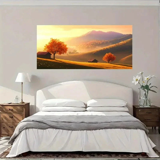 Autumnal Landscape Trees Wall Art Canvas Office Home Room Framed 80x45cm