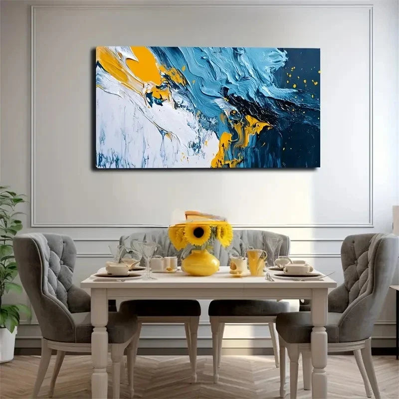 Yellow & White Swirls Abstract Wall Art Canvas Office Home Room Framed 120x60cm