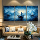 3pcs Simplistic Polygonal Nautical Boats Metal Print Ready to Hang Art