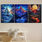 3pcs Vivid Snowy Mountains, Volcanoes And Stained Metal Print Ready to Hang Art