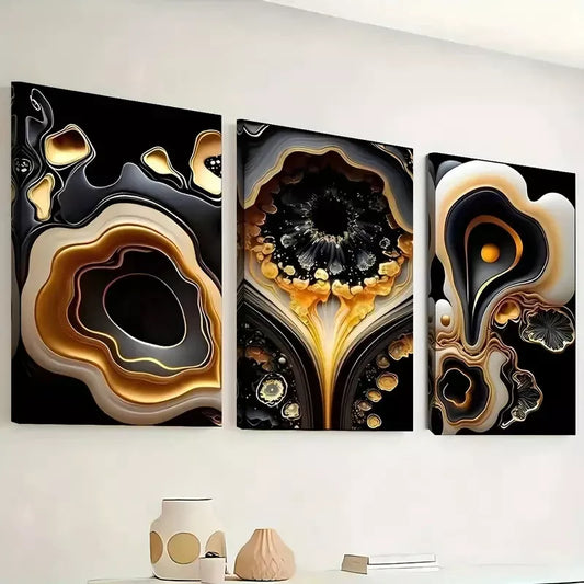 3pcs Featuring Stylish Luxury Abstract Golden     Wall Art Set Canvas Framed 40x60cm - High Quality Print 100% Australian Made Wall Canvas Ready to Hang