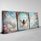 3pcs Enchanting Angel Sitting On A Floral Swing Wall Art Set Canvas Framed 40x60cm - High Quality Print 100% Australian Made Wall Canvas Ready to Hang