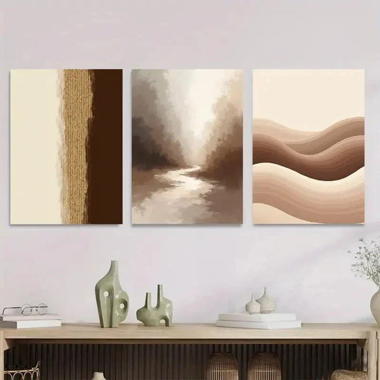 3pcs Beige, Brown & Gray Triptych Metal Print Ready to Hang Art
