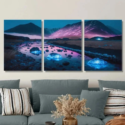 3pcs Beautiful River on The Horizon, Tranquil Metal Print Ready to Hang Art