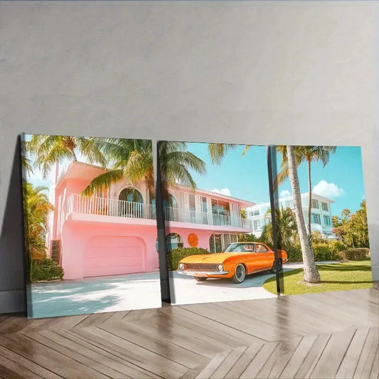 3pcs  Mid-Century Modern Car  Wall Art Set Canvas Framed 40x60cm - High Quality Print 100% Australian Made Wall Canvas Ready to Hang
